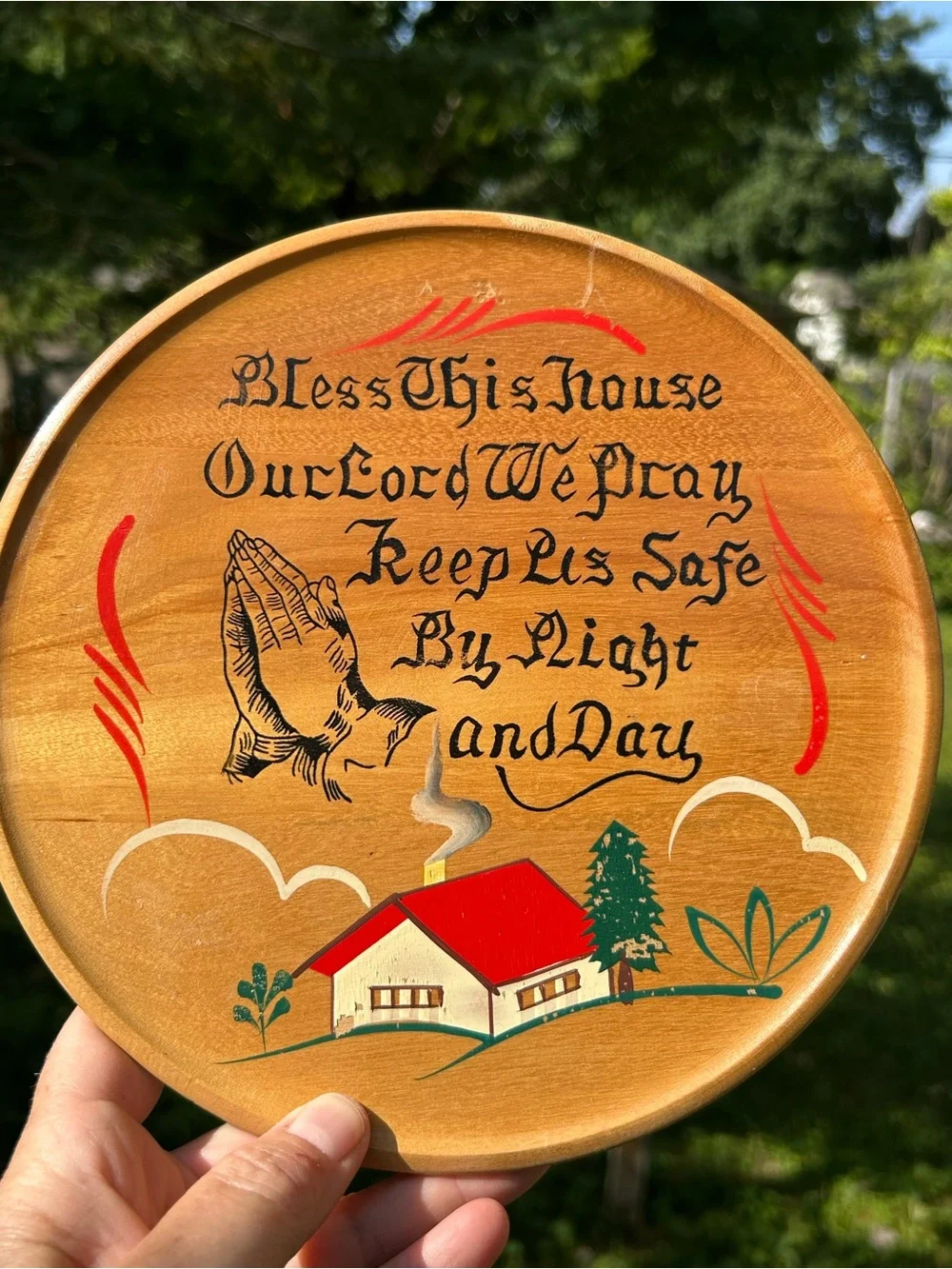 Vintage Plate Bless This House Decorative Wooden Wall Plaque Religious 8 Inch